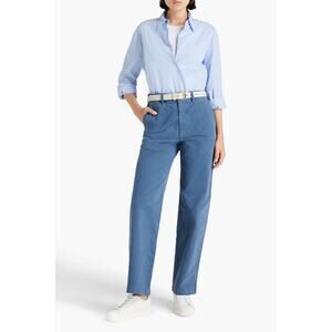NILI LOTAN Eliot cotton-blend twill straight-leg pants in Slate Blue Sz 4